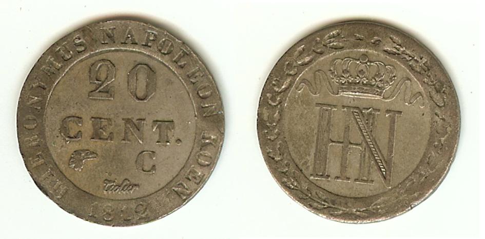 20 centimes Jerome Napoléon 1812C SUP